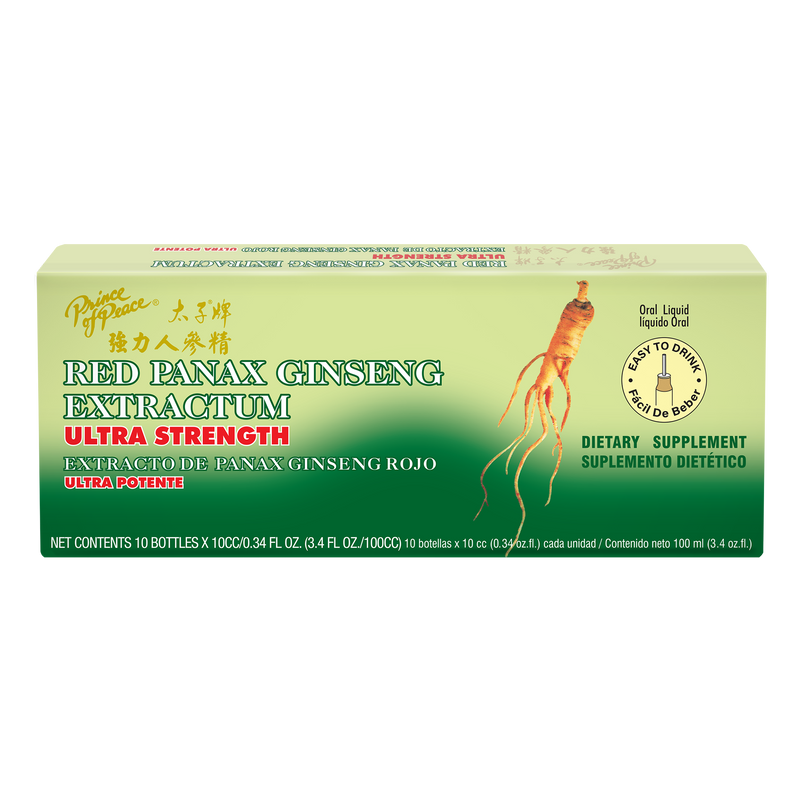 Prince of Peace Ultra Red Panax Ginseng Extractum, 10x10cc front panel.