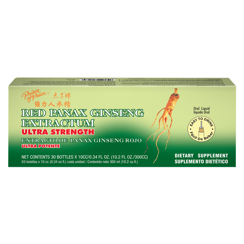 Prince of Peace Ultra Red Panax Ginseng Extractum, 30x10cc front panel.