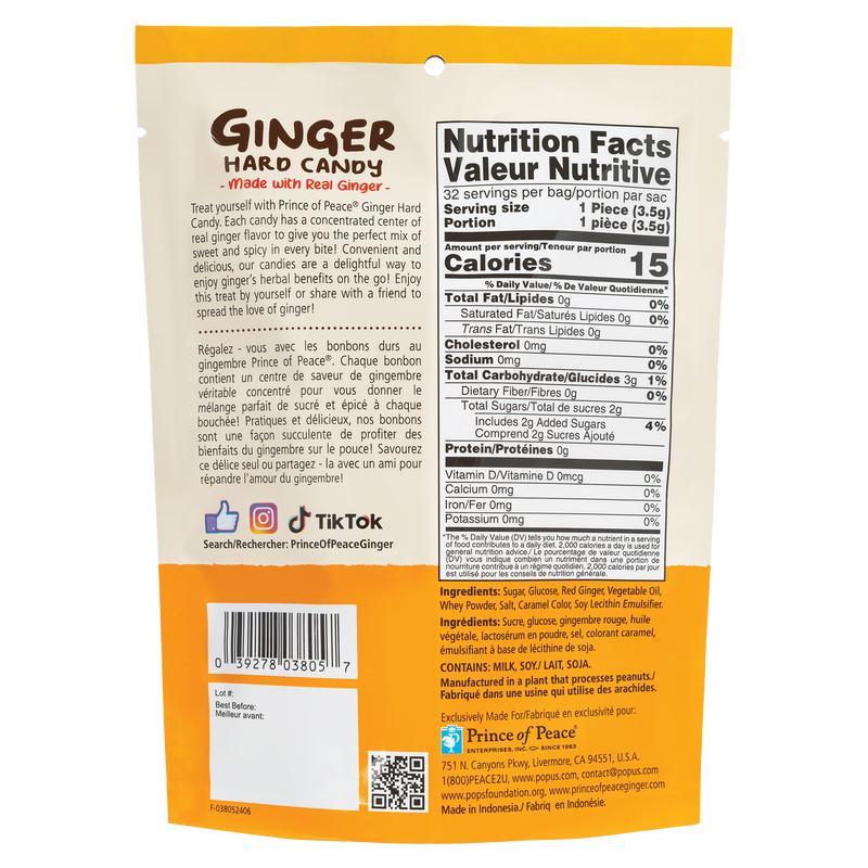 Prince of Peace Ginger Hard Candy, 4oz-back panel and NFT.