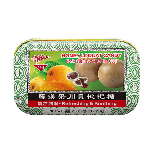 A package of Prince of Peace Honey Loquat Candy Monk Fruit Flavor, 76g.