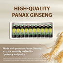 Hi-quality Panax Ginseng. Made with premium Panax Ginseng extract, carefully crafted for *potency and purity. *This statement has not been evaluated by the Food and Drug Administration. This product is not intended to diagnose, treat, cure, or prevent any disease. Bottles of Panax Ginseng Extract in a tray. 