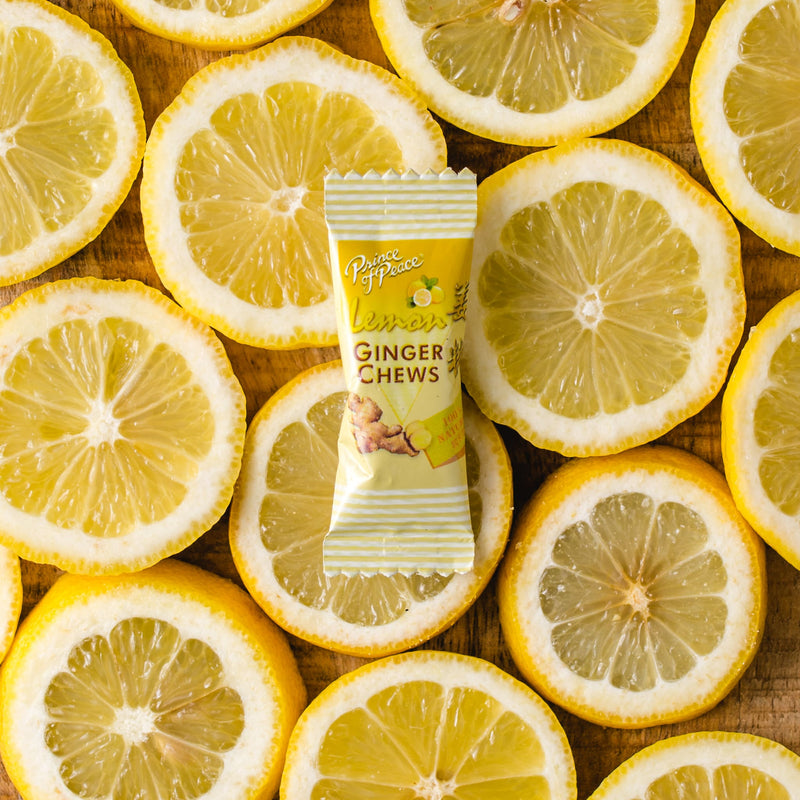 One Prince of Peace Ginger Candy (Chews) With Lemon with Lemon slices.