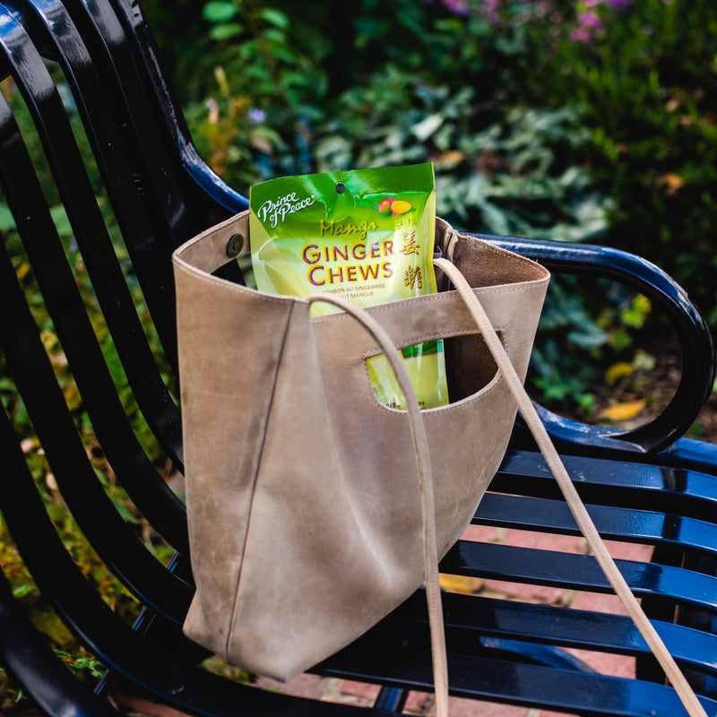 Prince of Peace Ginger Candy (Chews) With Mango in a tote bag.